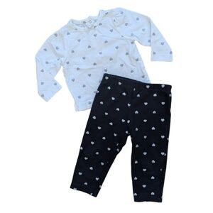 Little Me Nordstrom Brand Metallic Silver Heart Black and White Set - Size 12M
